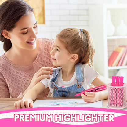 Qilery 30 Pack Highlighters Bulk, Tank Style Chisel Tip Highlighters Markers Quick Drying for Kids and Adult Coloring, Classroom Home Office School Supplies (Pink)