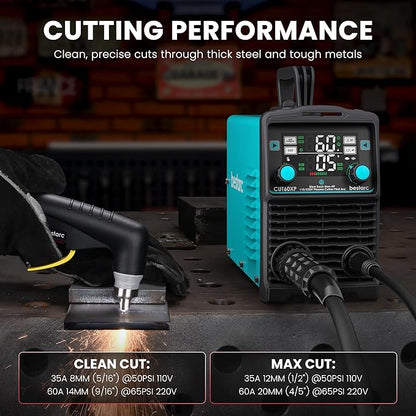 bestarc Plasma Cutter, [Blow Back Pilot Arc][Large LED][Air Sensor] 60A Non-HF bestarc Plasma Cutter Machine 110V/220V Dual Voltage, 5/8" Clean Cut 4/5" Max Cut, Post Flow, 2T/4T for Beginners DIY