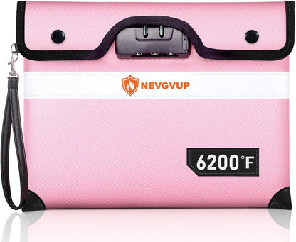 Upgraded 6200°F Fireproof Document Bag with Code Lock, Fire Proof Pouch w. Zipper/Reflective Strip, 9 Layers of Heat Insulated Materials, Fireproof Money Bag for Cash/Documents, Water Resistant