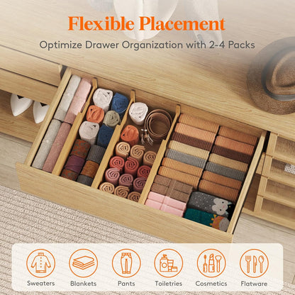 Lifewit 6 Pack Drawer Dividers Bamboo 6" High, 11-17" Adjustable Drawer Organizers for Clothes, Expandable Dresser Separators in Bedroom/Bathroom/Kitchen/Fridge/Office Organization and Storage