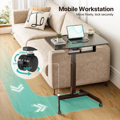 Standing Rolling Desk- 31.5' X 22' Extend Sanding Desk for Classroom, Height Adjsutable up to 44.3' Mobile Laptop Table with Wheels, Moveable Laptop Cart, Teacher Podium with Drawer, Black