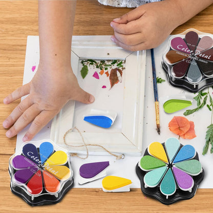Jetec 12 Packs Petal Ink Pads Finger Ink Stamp, Rainbow Rubber Stamps Washable Waterdrop Shaped Stamp Pads for Card Making, Scrapbook, Painting (96 Colors)