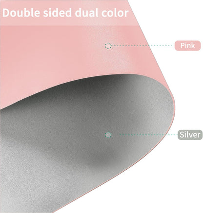 Leather Desk Mat,1.8mm Thick,15.75x63 Inch Desk Cover,Pink Desk Mat,Desk Protector Mat,Dresser Cover Top,Desktop Cover,Dresser Cover Top for Bedroom(Pink+Silvery,15.75x63)