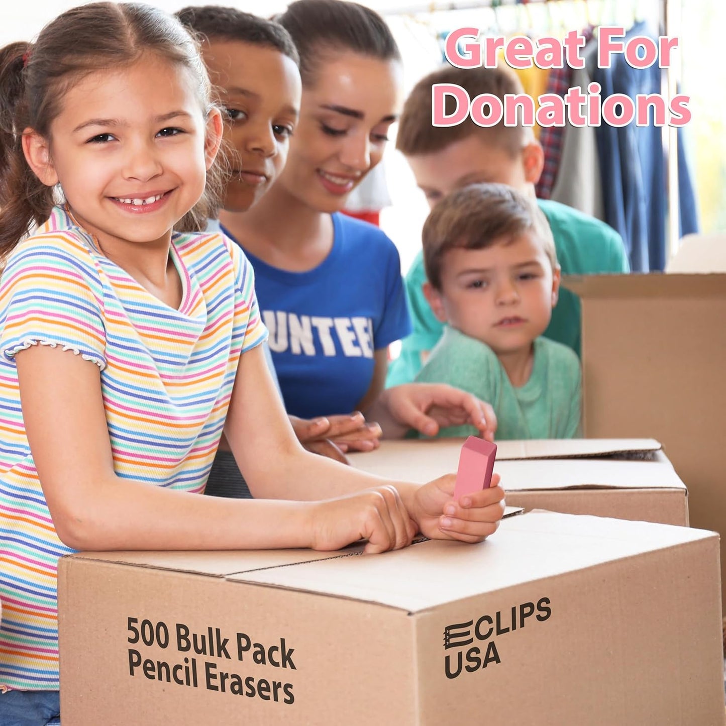 Erasers Bulk, 500 Pink Erasers for School, School Supplies for Kids