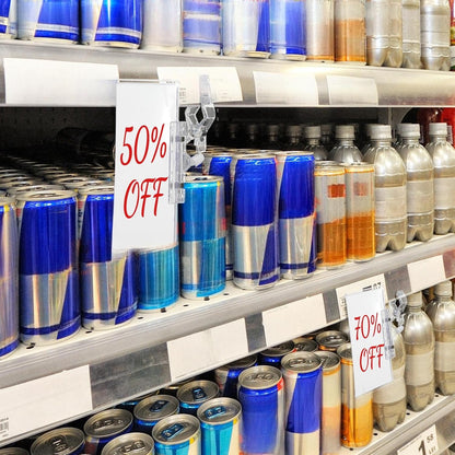 Epakh 20 Pieces Sign Clips Rotating Price Tag Clip Swivel Sign Holder for Handrails or Tubes with 20 Pieces Hard Card Sleeves PVC Card Protector for Shelves Store Supermarket(Thumb Clip Style)