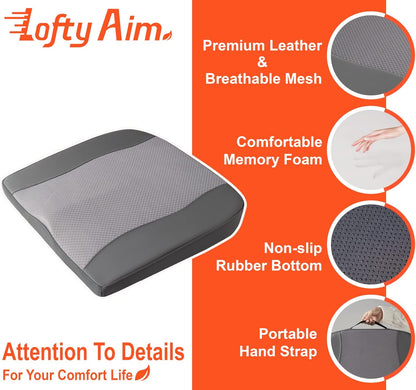 Car Seat Cushion, Comfort Memory Foam Car Cushions for Driving - Sciatica & Lower Back Pain Relief, Driver Seat Pillow for Auto, Office Chair, Wheelchair - Dark Grey