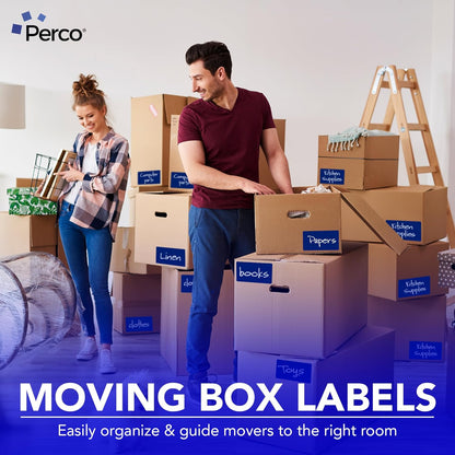 Perco Dark Blue Labels 3x5 Inch 500 Stickers/Roll with Easy Peel Perforation and Strong Adhesion for Inventory Management, Color Coding, Moving Boxes, Retail, Organizing & Crafts – Made in USA