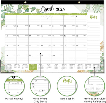 2026 Desk Calendar - Desk Calendar from January 2026 - December 2026, 12" x 17", 12 Monthly Calendar, 2026 Calendars with Protector Corner, Large Blocks