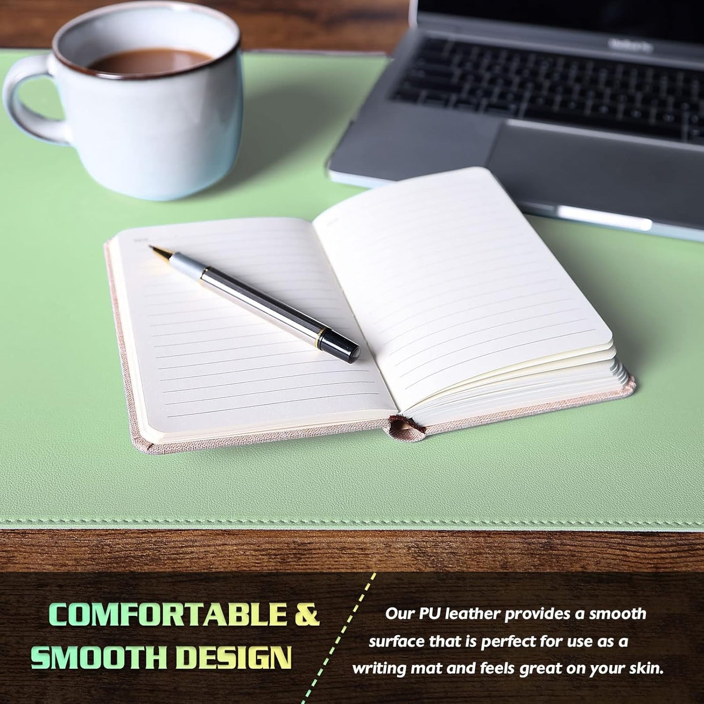 K KNODEL Desk Mat, Blotter, Dual-Sided Office Desk Pad, Waterproof Desk Mat for Desktop, Desk Blotters, PVC Leather Pad Protector (Sharp Green, 23.6" x 13.8")