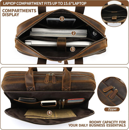Jack&Chris Leather Briefcase for Men,Business Travel Laptop Messenger Bags