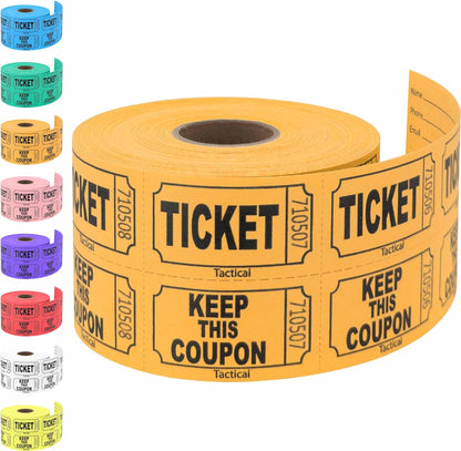 Tacticai 500 Raffle Tickets, Orange (1 of 8 Colors), Double Roll, Ticket for Events, Entry, Class Reward, Fundraiser & Prizes