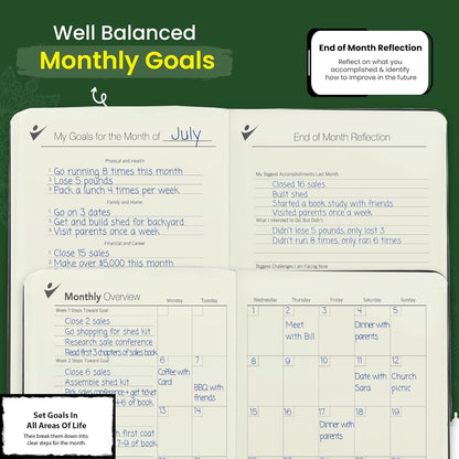 Undated Planner – 90 Day Guided Journal & Productivity Organizer, A5 Daily & Weekly Planner 2025 2026 with Goal Setting, Habit Tracker, To Do List, Academic & Work Calendar, Leather Hardcover - Forest Green