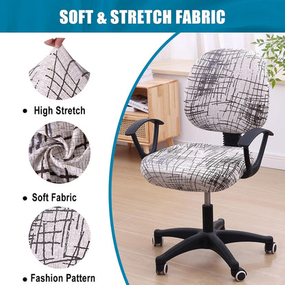 Smiry Stretch Printed Office Computer Chair Covers, Universal Washable Removable Desk Rotating Chair Slipcovers Protector, Seat + Backrest Cover - Brown and White