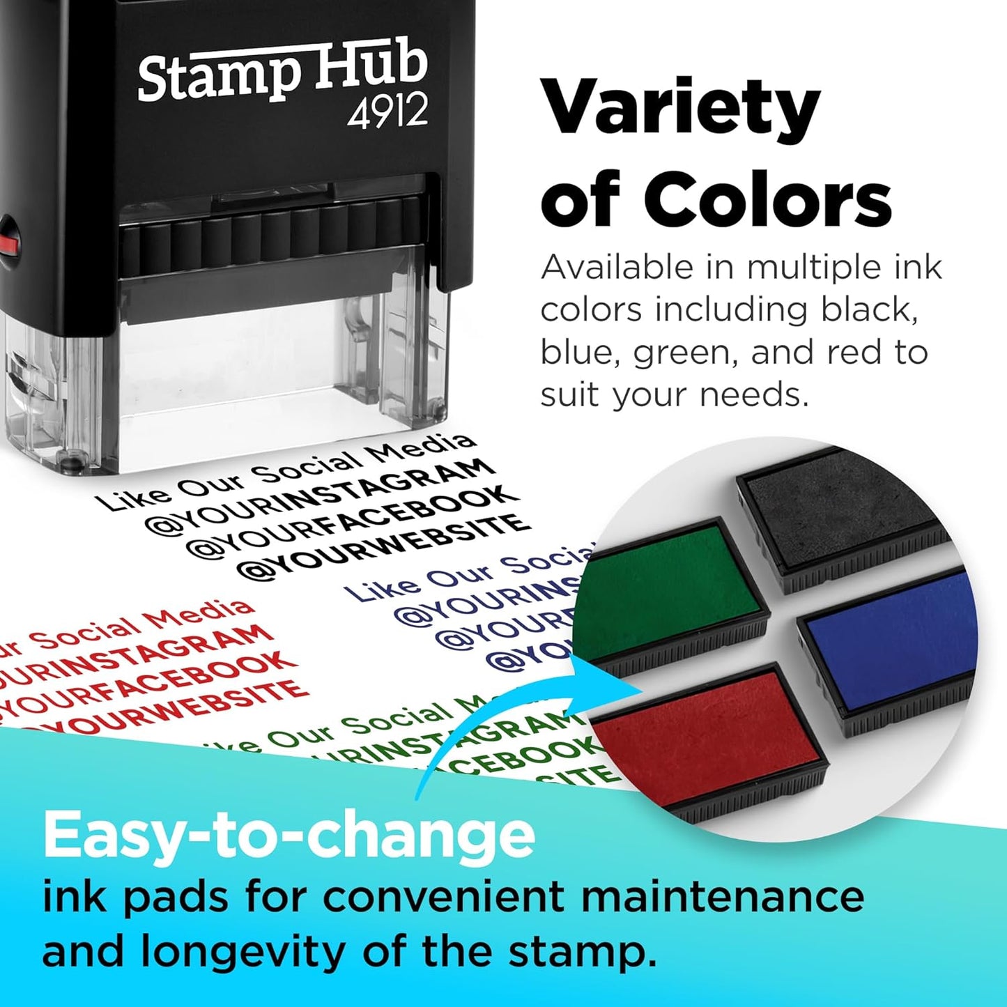 Self Inking Personalized Stamp - Up to 4 Lines, Custom Return Address, Customizable Office Name Rubber - Easy to Change Ink Cartridge, Multiple Ink Color Options - Medium