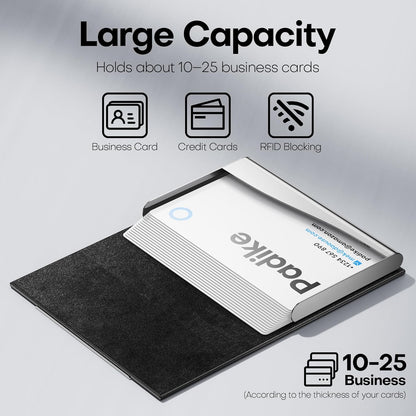 Padike Business Card Holder/ Case Professional PU Leather & Stainless Steel Multi Wallet Credit Card ID Case/Holder for Men & Women. (Black)