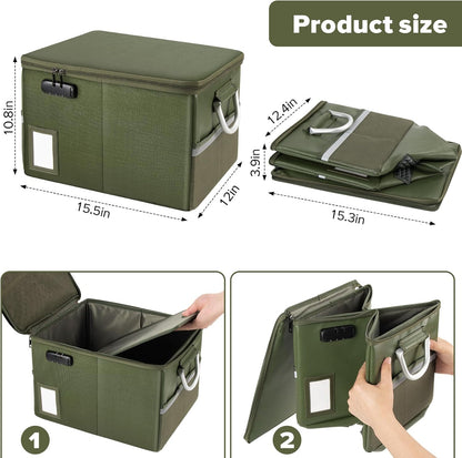 TOMKID Fireproof Document Box, Fire Proof Safe Box for Home Document Organizer with Lock, Fire Organizer Office Storage Cabinet for Hanging Letter/Legal Folder 16.1 x 12.9 x 11in (Green)