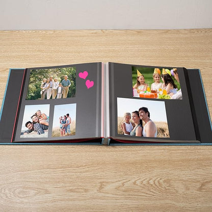 Large Photo Album Self Adhesive for 4x6 8x10 Magnetic Scrapbook Album DIY 60 Black Sticky Pages Linen Cover Photo Album(Sky Blue)