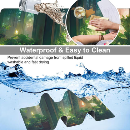 Desk Mat, Cute Lofi Green Extended Large Gaming Mouse Pad XXL, Non-Slip Rubber Base Stitched Edges Waterproof Long Computer Keyboard Desk Pad Mouse Mat for Home Office Gaming 35.4"X15.7"