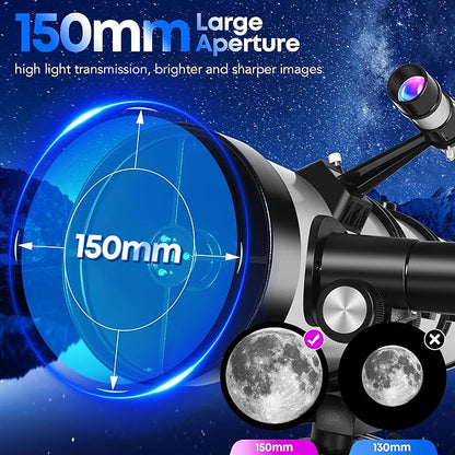 UncleHu 150EQ Newtonian Reflector Telescope for Adults High Powered, Professional Equatorial Telescopes for Adults Beginners with Portable Carry Bag, Phone Adapter, Stainless Steel Tripod, Moon Filter