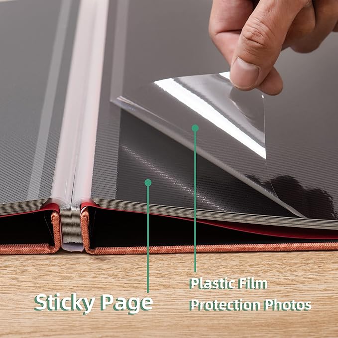 Photo Album Self Adhesive Scrapbook 3x5 4x6 5x7 6x8 Magnetic Album DIY Scrap Book 11x10.6 Inch 40 Black Sticky Pages Linen Cover DIY Photo Album(Orange)
