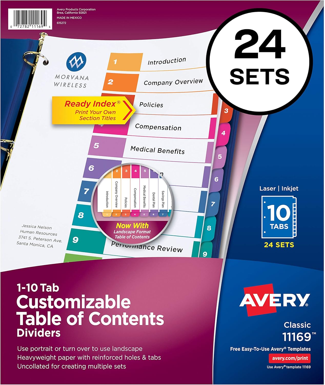 Avery 10-Tab Dividers for 3 Ring Binders, Customizable Table of Contents, Multicolor Tabs, 24 Sets (11169) & 8-Tab Dividers for 3 Ring Binders, Customizable Table of Contents, Multicolor Tabs