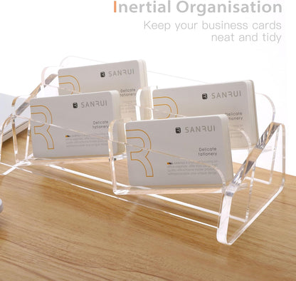 SANRUI Business Card Holder for Desk, Slant Clear Acrylic Desktop Cards Organizer, 2 Tier 4 Slots, Holds 240 Cards
