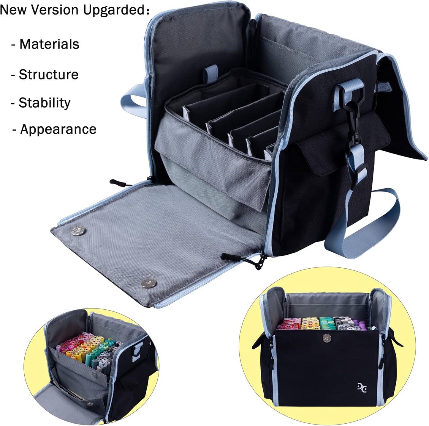 Togood Crossbody Handbag for Marker Pens, Up to 150 PCS (Black)