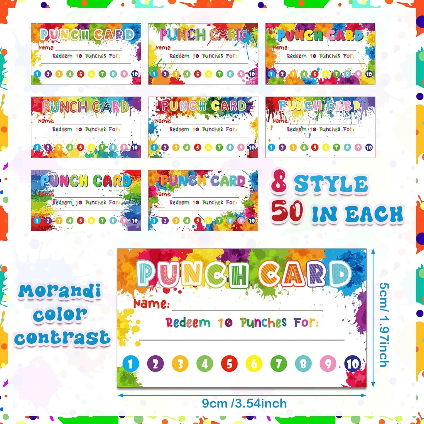 Fumete 400 Pcs Punch Cards for Classroom Reward Cards Behavior Incentive Loyalty Awards for Kids Students Teachers School Business, 8 Styles, 3.5 x 2 in(10 Rainbow Tie Dye Punches Style)