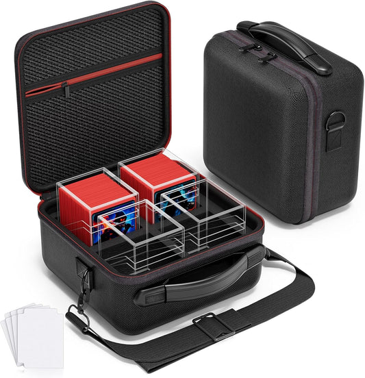 Card Deck Box with Portable Case, 4 Pack Clear Commander Deck Box with 4 Dividers, Holds 400+ Double Sleeved Cards, Fit for MTG, YuGiOh, TCG