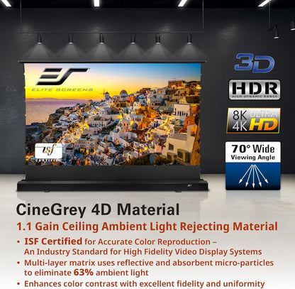 Elite Screens Kestrel Tab-Tension 3 CineGrey 4D, 150 inch 16:9, Standard Throw ISF Ceiling Ambient Light Rejecting (CLR/ALR) Electric Floor-Rising Projector Screen, Programmed Remote Kit, FTE150H3-C4D
