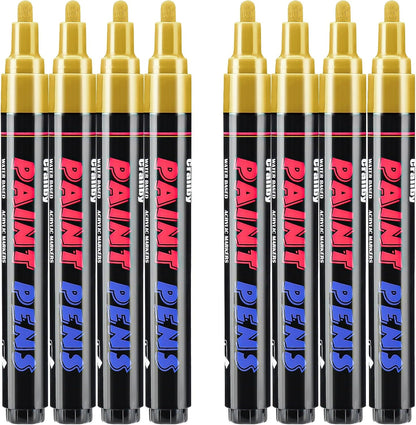 Gold Paint Pens Paint Markers - 8 Pack Permanent Quick Dry Waterproof Marker Pens for Rocks Wood Fabric Plastic Canvas Glass Mugs Metal Tire Stone