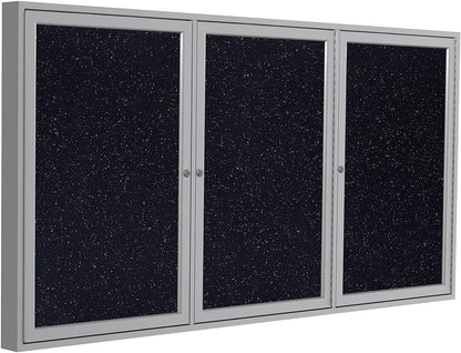Ghent 36"x72" 3-Door indoor Enclosed Recycled Rubber Bulletin Board, Shatter Resistant, with Lock, Satin Aluminum Frame, Confetti (PA33672TR-CF) ,Made in the USA