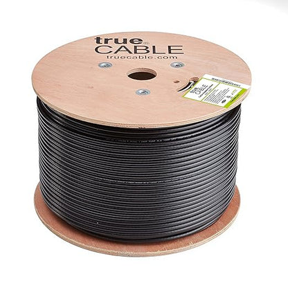 trueCABLE Cat5e Outdoor, Shielded F/UTP, 1000ft, UV Resistant, CMX Rated, Black, 24AWG Solid Bare Copper, 350MHz, PoE++ (4PPoE), ETL Listed, Bulk Ethernet Cable