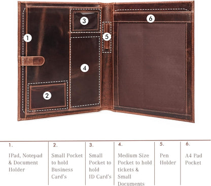 Leather Portfolio Binder, Professional Organizer Padfolio – Resume Folder, Business Card & Document Holder, Portfolios for Men & Women, Office & Business Supplies by Luxeoria | (Medium - Brown)