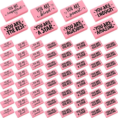 PerKoop 100 Pcs Pcs Inspirational Pink Erasers Bulk Small Motivational Block Pencil Erasers Back to School Gifts for Classroom Students Teachers Office Stationery Supplies