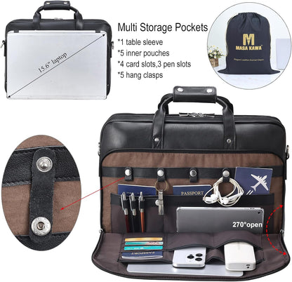 Leather Briefcase for Men 17 Inch Laptop Crossbody Shoulder Messenger Bag Attache Case for Business Travel Work Lawyer