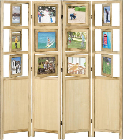 NicBex Room Divider 4 Panel Room Dividers with Photo Frames and Cardstocks Partition Room Dividers and Folding Privacy Screens 5.6 FT Wall Divider for Room Separation,63" W x 0.75" D x 67" H, Natural