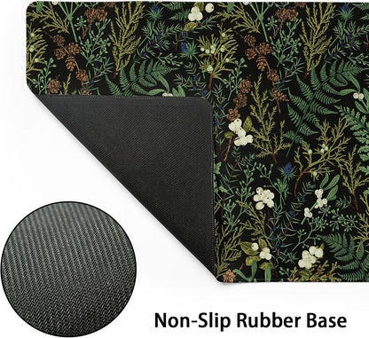 Black Aesthetic Vintage Botanical Gaming Mouse Pad Large XL Cute Forest Green Plant Nature Floral Extended Large Big Mousepad Non-Slip Stitched Edge Long Mat for Desk Computer,24x14 Inch,60x35 CM