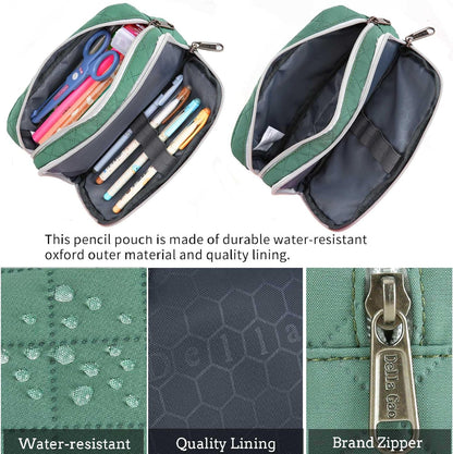 Della Gao Pencil Case Large Capacity Pencil Pouch Soft Quilted Pen Bag Office Stationery Organizer Sturdy Pencil Bag for Men Women - Dark Green