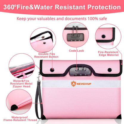 Upgraded 6200°F Fireproof Money Bag with Lock, Fireproof Bag w. Zipper/Reflective Strip, 9 Layers of Heat Insulated Material, Water Resistant Fire Proof Money Bag for Cash, Fire Bag for A5 documents
