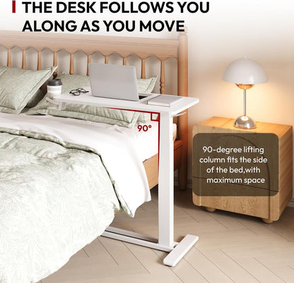 SANODESK Mobile Standing Desk with Hidden Wheels,Pneumatic Laptop Desk Rolling Computer Cart Movable Height Adjustable Small Sit Stand Desk for Home Office(31.5" W x 15.7" D,White)