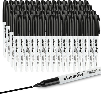 cloudriver Permanent Markers, 148 Pack Black Permanent Markers Set, Fine Point, Bulk Permant Markers Work on Wood, Plastic, Metal, Stone, Glass