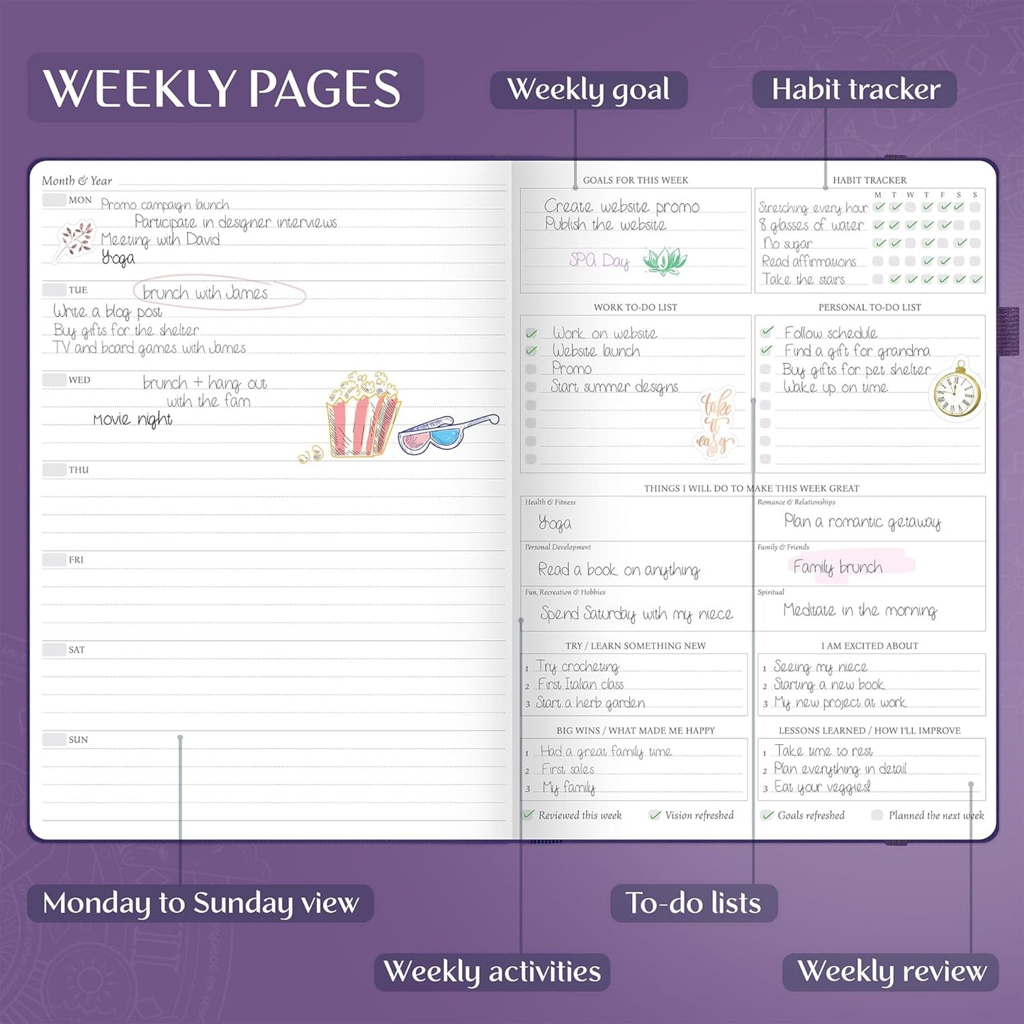 Legend Planner PRO Premium – Large Undated Weekly, Monthly & Budget Planner with Habit Tracker – Life Organizer for Time & Task Management, Goal Setting & Productivity – A4 size (Purple)