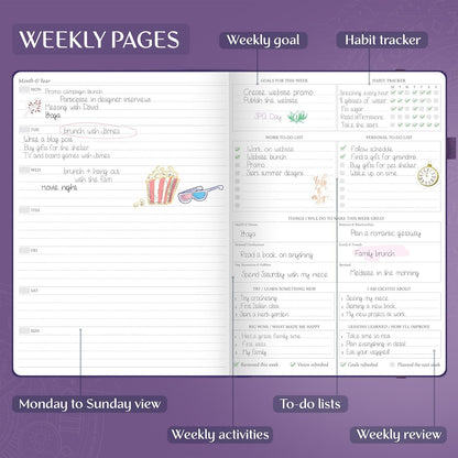 Legend Planner PRO Premium – Large Undated Weekly, Monthly & Budget Planner with Habit Tracker – Life Organizer for Time & Task Management, Goal Setting & Productivity – A4 size (Purple)