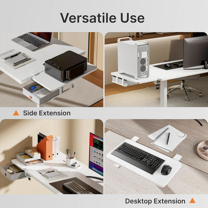 Desk Extender Tray, 24" x 12" Clamp On Desk Shelf, Desk Extension with Storage Drawer, Table Desk Arm Rest, Clamp On Keyboard Tray for Office and Home, Workstation Organizer, Medium, White