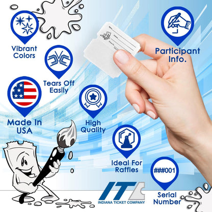INDIANA TICKET CO. 1,000 White Raffle Tickets Double Roll, Premium Quality 50/50 Raffle Tickets, Tickets for Events, Carnivals, Door Prizes, Drinks and More