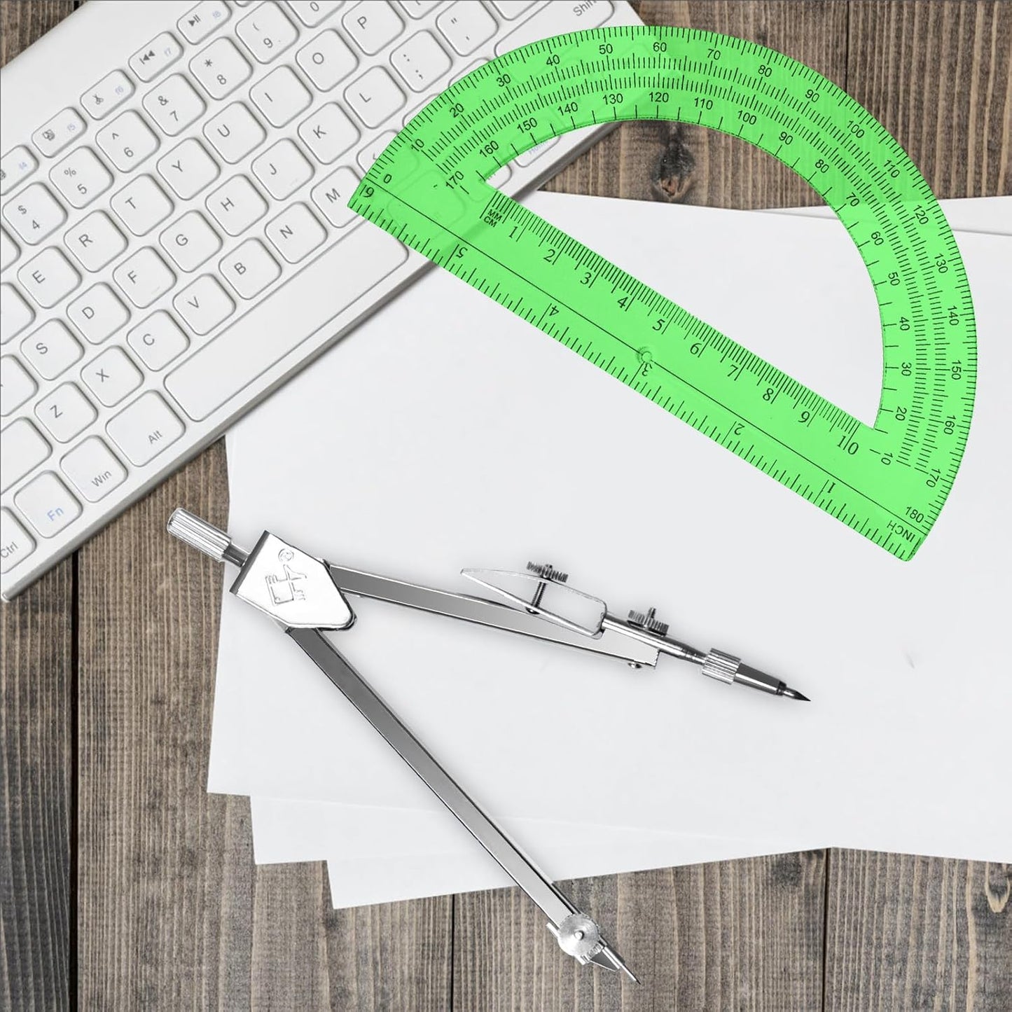 Students Geometry Math Set, Drawing Compass and 6 Inch Transparent Swing arm Protractor 180 Degree Math Protractor (Green)