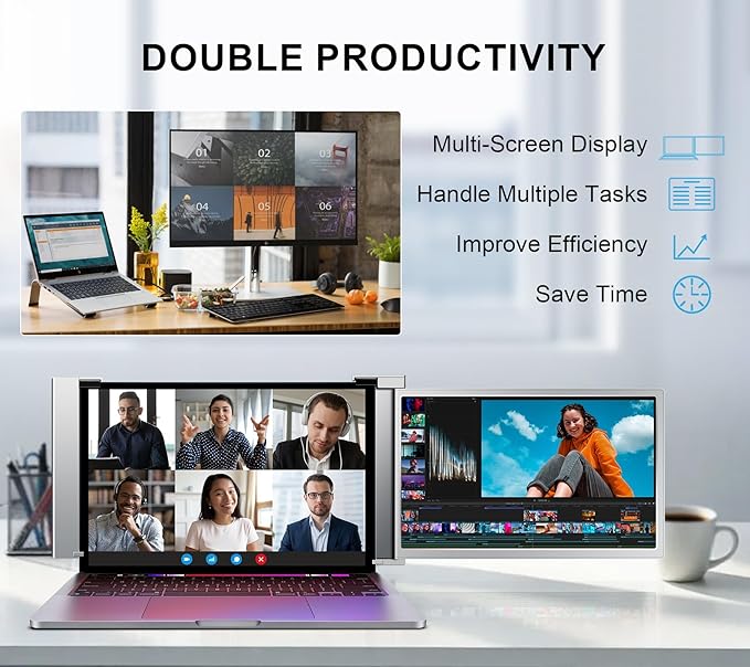 FOPO 15.6" Laptop Screen Extender Monitor Portable FHD 1080P IPS, Dual Monitor Extender for 13"-17.3" Laptops, Compatible with MacOS, Windows