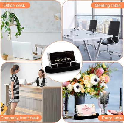 Amyhill 2 Pieces Wood Business Card Holder for Desk Wooden Business Card Display Stand Postcard Holder for Office Home Desktop (Black)