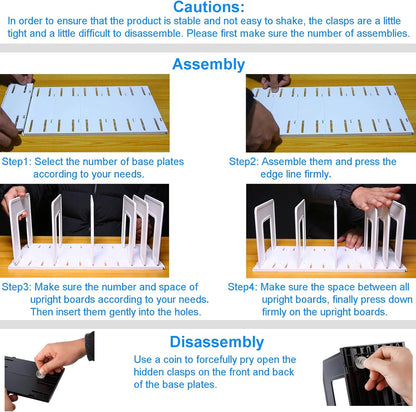 Adjustable Vertical File Sorter Sturdy Plastic Expandable Upright File Holder, Desktop Binder Organizer, School Office Organization Bookshelf Divider, Assemble Easily Endlessly, Black